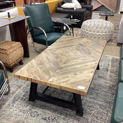 Industrial Diamond Pattern Wood-Top Coffee Table 