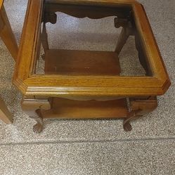 Hardwood, Beveled Glass Top End Table