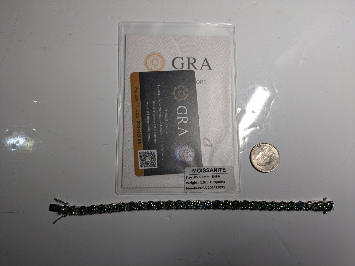 26 Inch Moissanite VVS  Turquoise 925 Sterling Silver Chain, New, Never Worn
