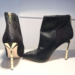 Sam Edelman Sandy Black Suede and Calf Hair Stiletto Ankle Boots