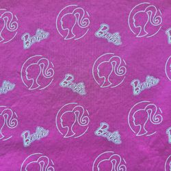 Fa-37 Cotton Hot Pink Fabric With Barbie Logo/ Barbies Name