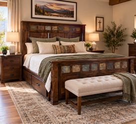 King Size Wood Bed Frame with Storage Drawers – Beautiful Rustic Design