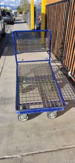 metal 5.2 ft -wheel platform dolly / warehouse stocking cart strong used