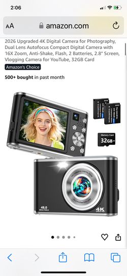 Upgraded 4K Digital Camera with 16X Zoom, 32GB Card