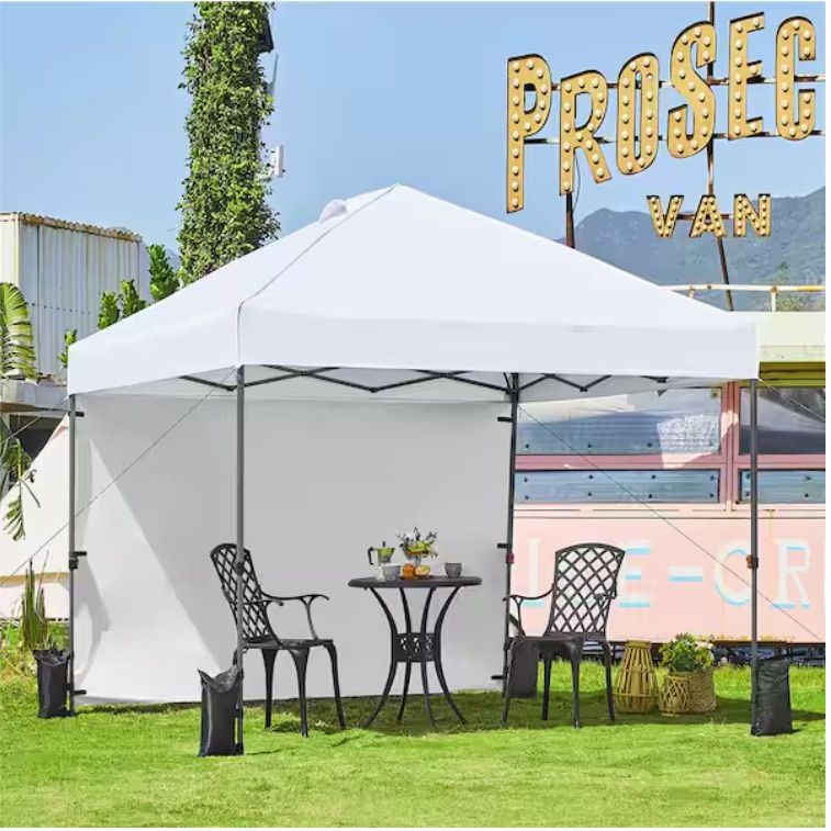 Canopy 10 x 10 Pop-up Canopy Tent with 1-Sidewall White