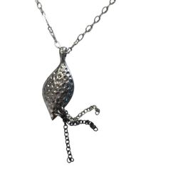 Lia Sophia silvertone hammered pendant with three chains, 16-19". EUC.