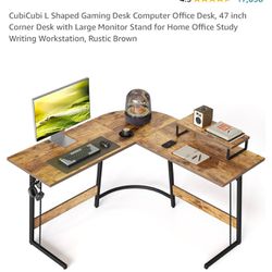 L-Shaped Desk Rustic Wood Color