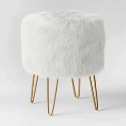 Set of 2,Radovre Ottoman Faux Fur White With Gold Metal Hairpin Legs-Threshold, Brand New in the Box