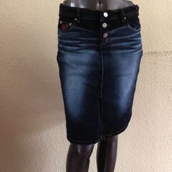 BONGO Vintage Button Fly Denim Skirt Juniors Size 9 Dark Blue Wash