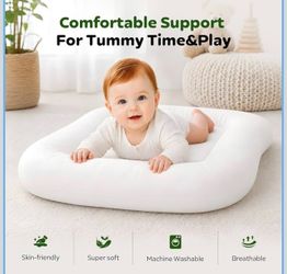 Baby Lounger for Newborns 0-24 Months, Soft Breathable Cotton Infant Support Cushion for Tummy Time & Play, Portable Infant Lounger, Baby Essentials f