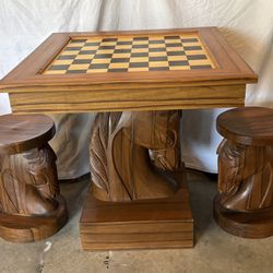 Vintage Chess Table And Stools
