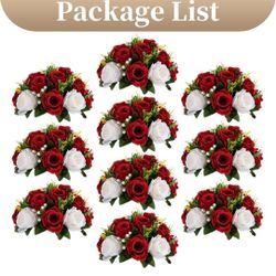 10 Red And White Rose Artificial  Center Pieces Kissing Balls