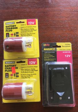 Marinco (2)Red Boat Charger Plug, Receptacle 12V