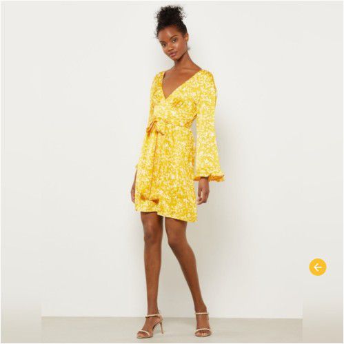 NWT BCBGMAXAZARIA Delilah Yellow Long Sleeve w/ Sash Dress. XXS