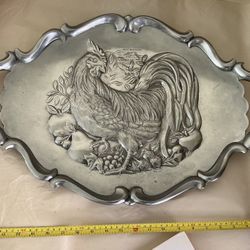 Vintage Lenox Retired Large Rooster Metal Holiday Serving Platter