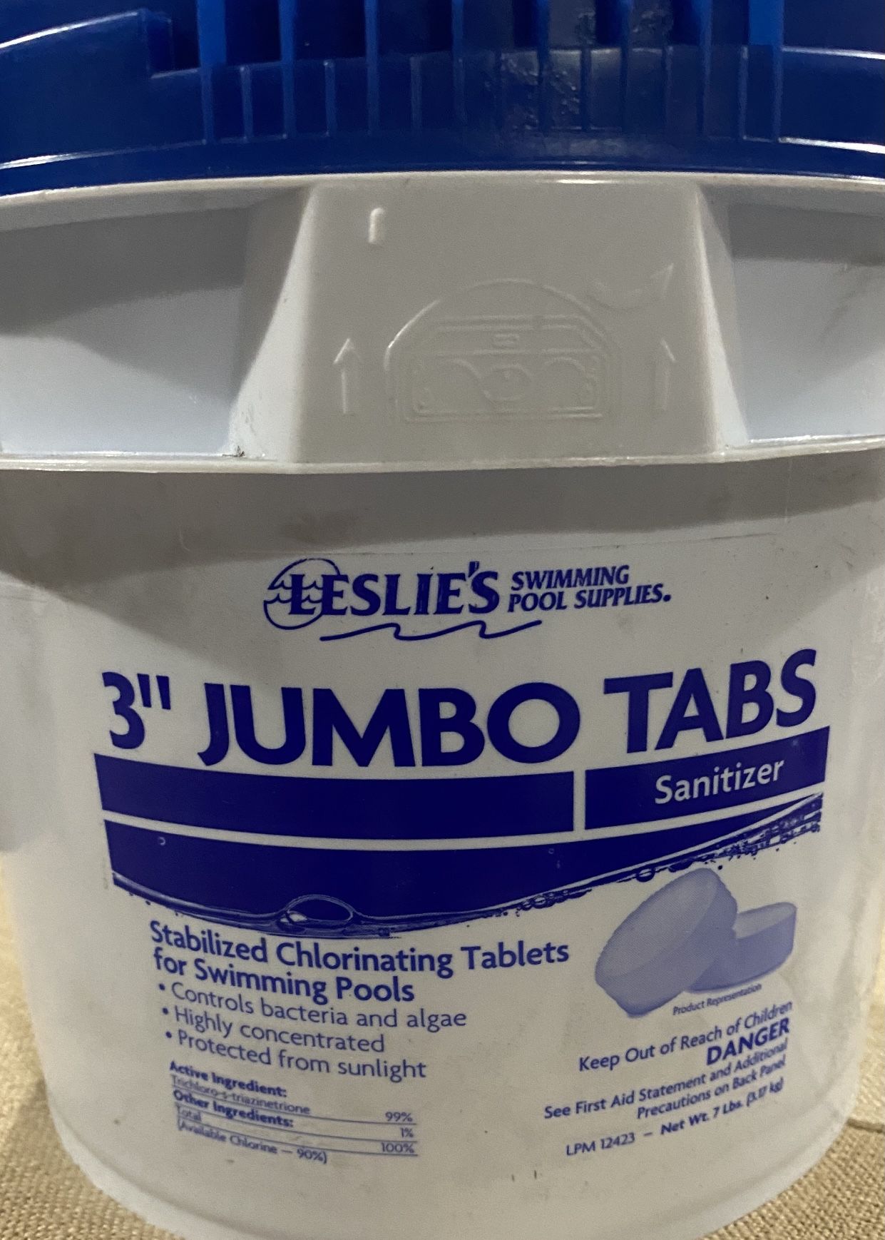 Chlorine Tabs 3" Jumbo Leslie's Pool 7LB Bucket