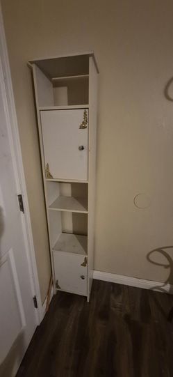 Tall White Shelving Unit with Cabinets