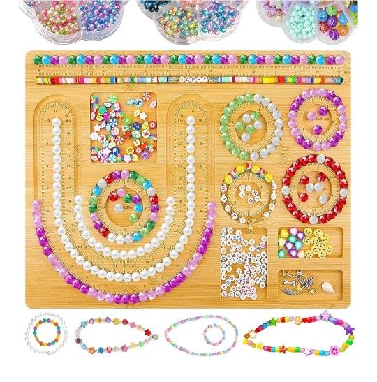 Bamboo Combo Beading Board Tray for Bracelet Making (Beads not included)