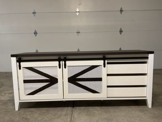 New Rustuc TV Stand 60” W with Sliding Black Hinged Doors & Hidden Drawers