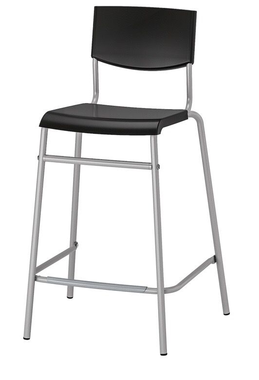 IKEA STIG Black bar stool with backrest light weight stackable