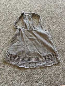 O'Neill Women's Sz S Beige Cotton Woven Scoop Neck Racerback Tank Crochet Lace