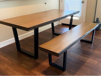 World Market Live Edge Dining Table + Bench Set – Like New – 76” Rustic Modern