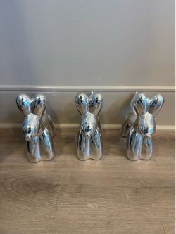 Set of 3 Silver Chrome Balloon Dog Sculptures / Home Decor