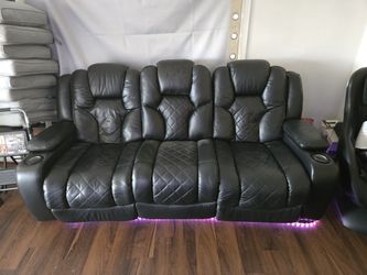 Black Leather Reclining Couch Sofa