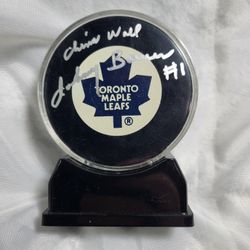 Johnny Bower #1 China Wall Toronto Leafs Signed NHL Hockey Puck