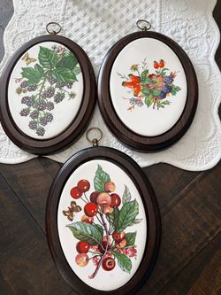 Set of 3 Oval Botanical Wall Plaques