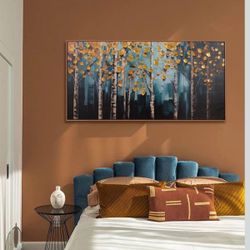 Abstract Wall Art Green and Gold Wall Decor Nature Decor Canvas Print Gold Artwork 24”x48”