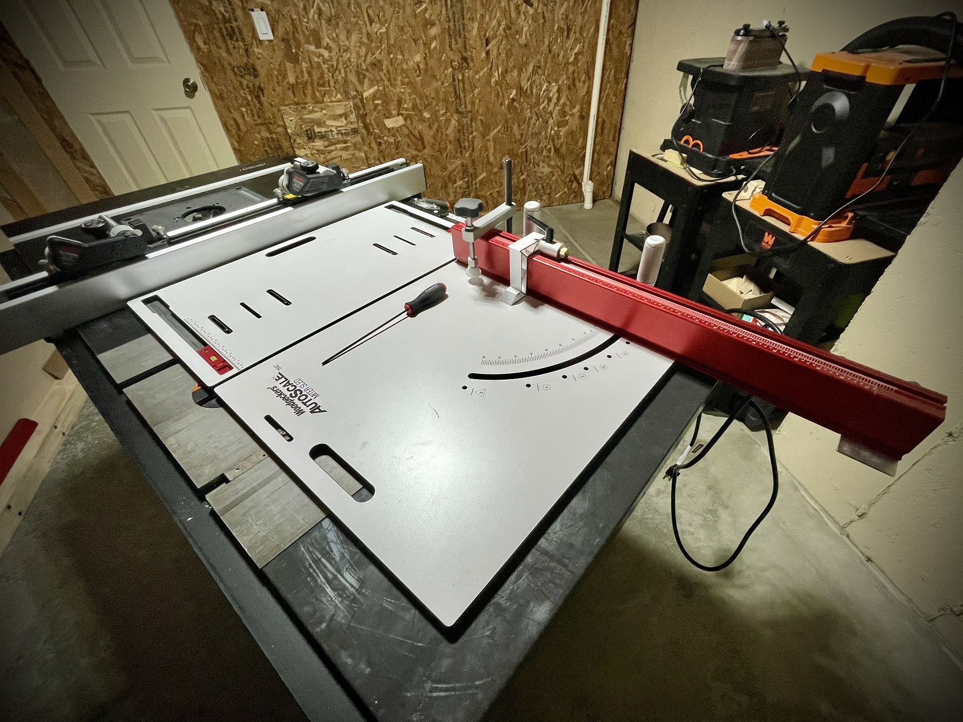 Woodpeckers Autoscale Miter Sled (Left, Imperial), Drop Zone, Standardg Fence, and Extended Fence