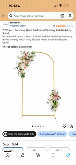 Wokceer 7.2FT Gold Metal Arch Backdrop Stand