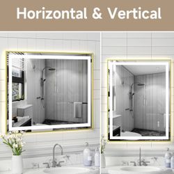 24 in. W x 32 in. H Rectangular Framed LED Anti-Fog Wall Bathroom Vanity Mirror, Tempered Glass, Backlit & Front Light $60