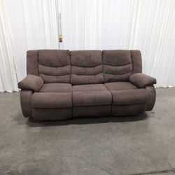 Brown Fabric Reclining Couch with Padded Arms