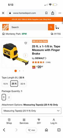 25 ft. x 1-1/8 in. Tape Measure with Finger Brake