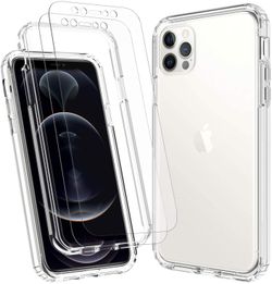 iPhone 12 /iPhone 12 Pro Case 6.1 Inch with Tempered Glass Screen Protector, Clear 360 Full Body Coverage Silicone Protective 12 ft Shockproof Phone