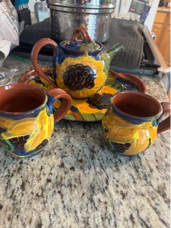 Gorgeous pottery tea set. Original art.