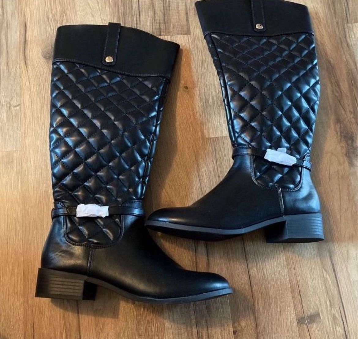 New! Karen Scott Quilted Buckled Riding Boots. Black, Size 8