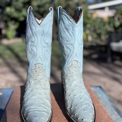 Bota De Avestruz Color Azul Medida 10 Méx Con Cinto