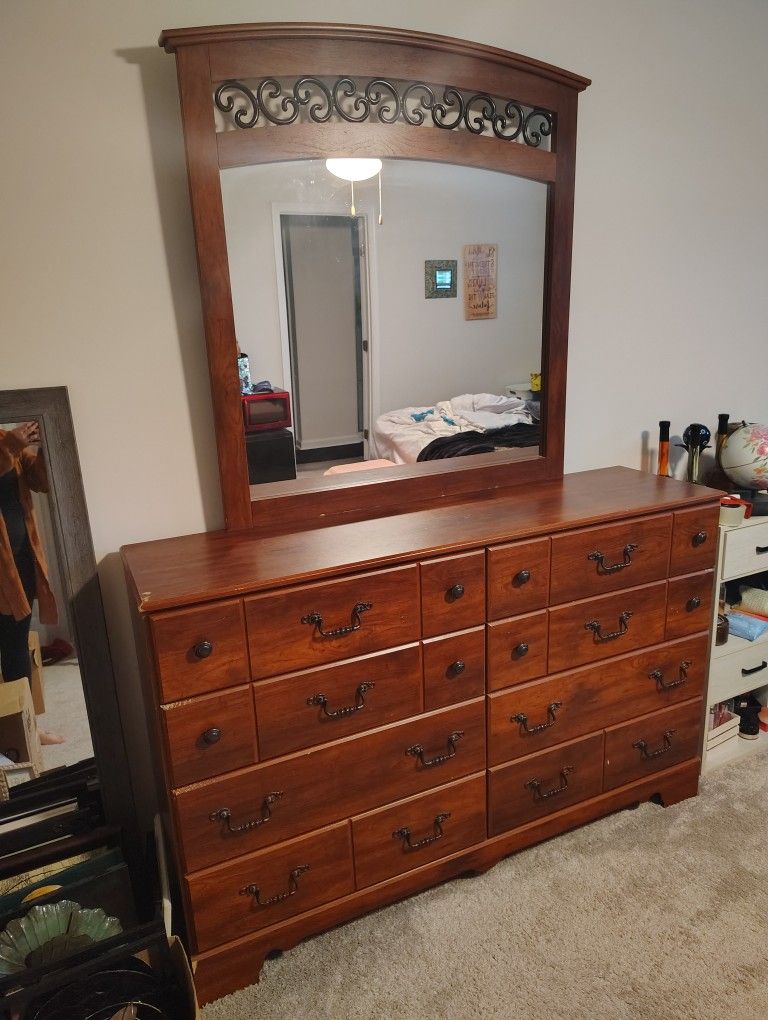 Dresser with Attached Mirror