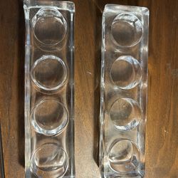 Pair Of Clear Glass Tea Light Or Votive Candle Holders
