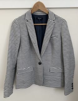 MADEWELL TAILORED BLAZER JACKET IN STRIPE BLUE WHITE LINEN COTTON Sz 2