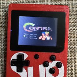 handheld game console, preloaded with 400 classic Nintendo games, rechargeable retro model with backlit screen, fully functional. 