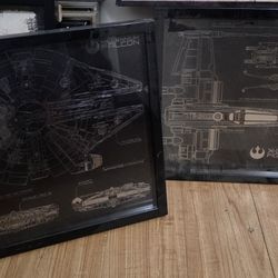 16x16 Glass Framed Star Wars Millennium Falcon And X-Wing  Fighter