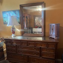 Wooden Dresser And Mirror