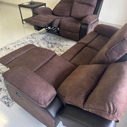 Woodsway Reclining Loveseat and Sofa Livingroom Set, Couch Furniture 