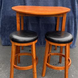 Drop Leaf Wooden Dinette Table w/ two leather padded stools