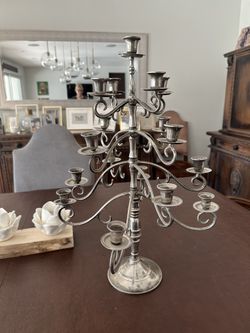 17 Candle Candelabra Silver Heavy Antique