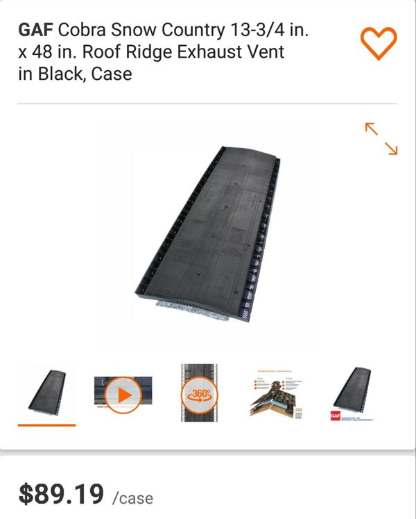 GAF COBRA SNOW COUNTRY 13 3/4 X 48 IN ROOF RIDGE EXHAUST VENTS for Sale